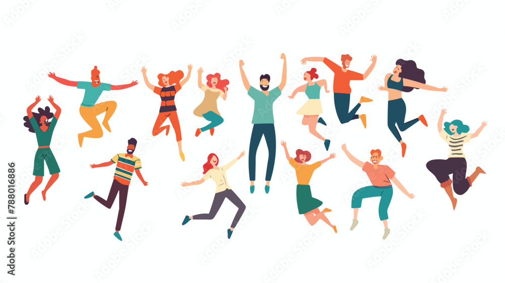 Group of happy laughing people jumping up and celebrate