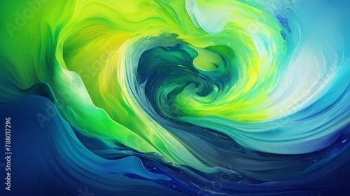 Glowing abstract vortex in deep indigo and electric lime, hypnotic and intense