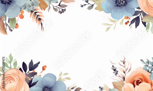watercolor floral frame background pastel pink blue colors