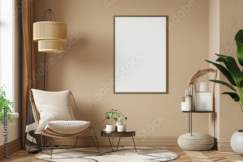 Beige Scandinavian Interior with Poster Mockup created with Generative AI