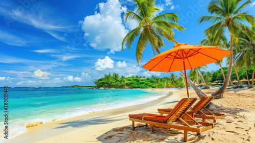 Vacation in Paradise  Sunbeds on a Tropical Beach  Generative AI