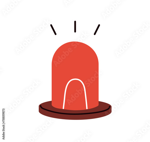 Emergency red alarm light, flashing siren. Alert icon. Attention, beware of danger, threat. Caution and urgency lamp beacon, warning bulb. Flat vector illustration isolated on white background