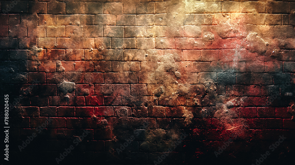 A brick wall with a red and brown color scheme