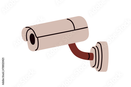 CCTV, surveillance and security camera icon. Video monitoring and watching. Wall-mounted digital cam for outdoor area observation and safety. Flat vector illustration isolated on white background