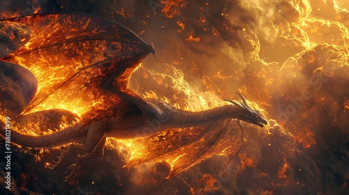 Dragon Wings: A photo of a dragon in flight, with its wings outstretched and catching the sunlight