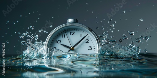 Clock Submerged in Water With Splashes. Generative AI