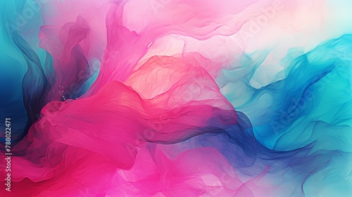 Layered abstract textures with transparent overlays of bright teal and magenta