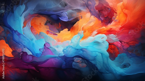 Rich, layered abstract oil painting effect with thick, vivid colors in a chaotic blend