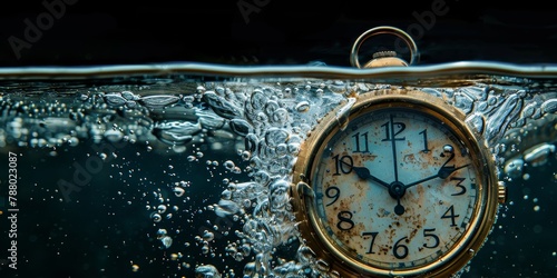 Submerged Clock in Water. Generative AI photo