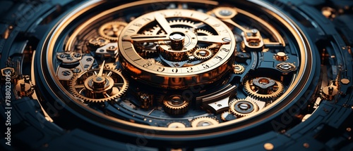 Sleek 3D digital clockworks with gears and cogs in motion photo