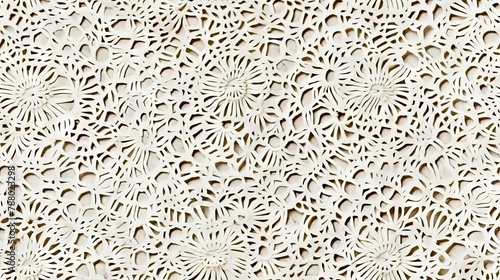 seamless texture of vintage crochet lace with a textured, handcrafted appearance in a cream or beige color © pvl0707