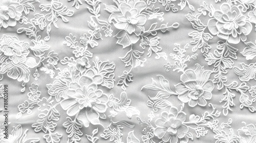 seamless texture of delicate white Chantilly lace with floral patterns and fine details