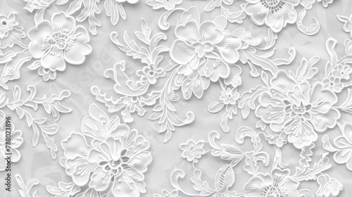 seamless texture of delicate white Chantilly lace with floral patterns and fine details photo