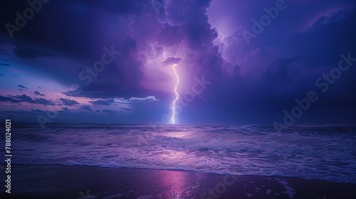Lightning Strike: A photo capturing a lightning bolt striking the ocean during a storm