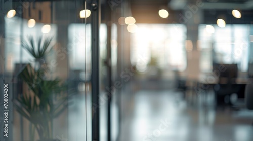 Beautiful inconspicuous office interior room. Blurry workspace with unfocused effect