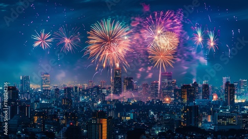 Lights Spark: A photo of a fireworks display over a city skyline