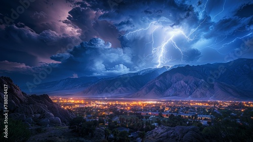 Nature Power: A photo of a lightning bolt illuminating the night sky over a mountain range