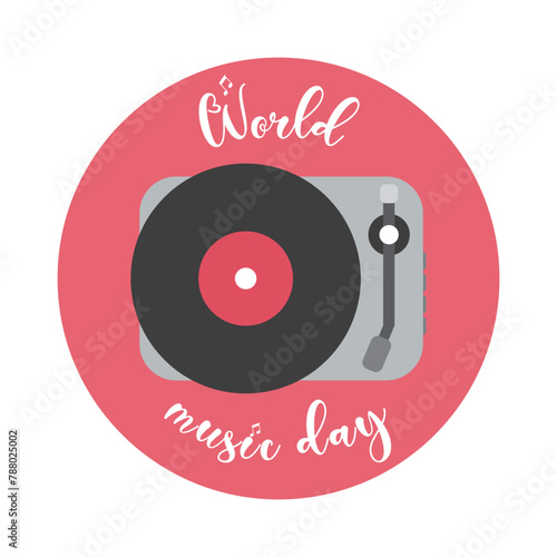 world music day retro player, record vector circle icon