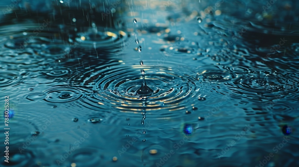 Thunderstorm: A close-up photo of raindrops falling on a puddle Thunderstorm: A close-up photo of raindrops falling on a puddle
