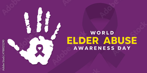 World Elder Abuse Awareness Day. Hand and ribbon Great for cards, banners, posters, social media and more. Purple background.
