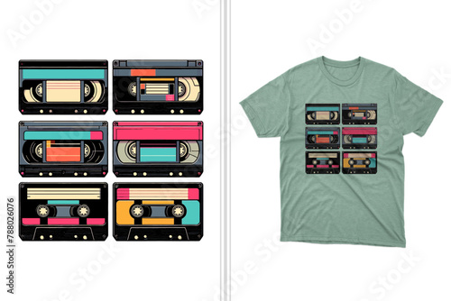 retro vhs tapes t shirt design template and artwork