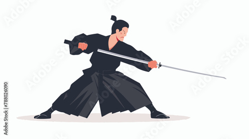 Iaido fighter. Japan iai wrestler in attacking pose 