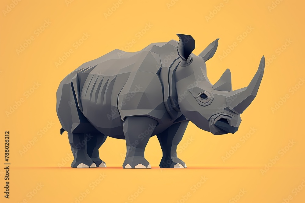 Obraz premium Rhinoceros 3d, cartoon, flat design