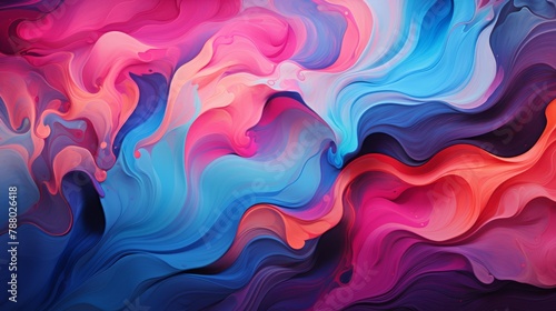 Swirling vivid colors in a fluid abstract design, blending blue and pink hues
