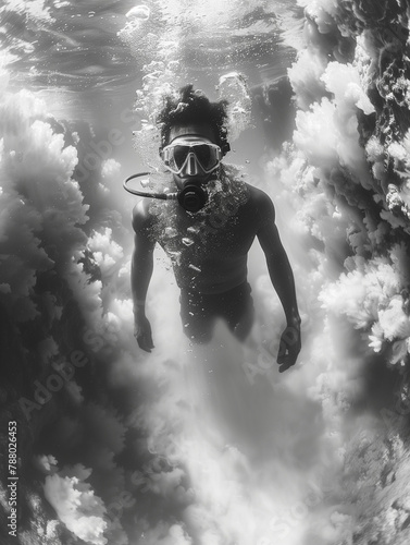 scuba diver in the sea, bla...