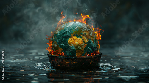 burning globe, global warmi...