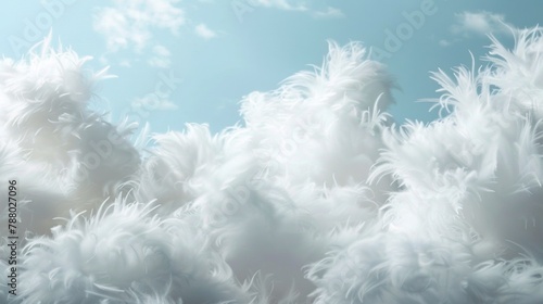 A close up of fluffy white clouds in a blue sky, AI