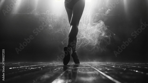 Dancer in the studio. Contemporary dance and choreography. Movement to music. Black and white photo