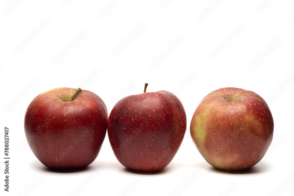 czerwone dojrzałe jabłka na białym tle. jabłko, makro, żółty, jabłek, owoc, czerwień, zieleń, lato, roślin
 - obrazy, fototapety, plakaty 