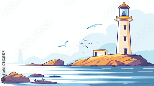Landscape with lighthouse tower on sea coast