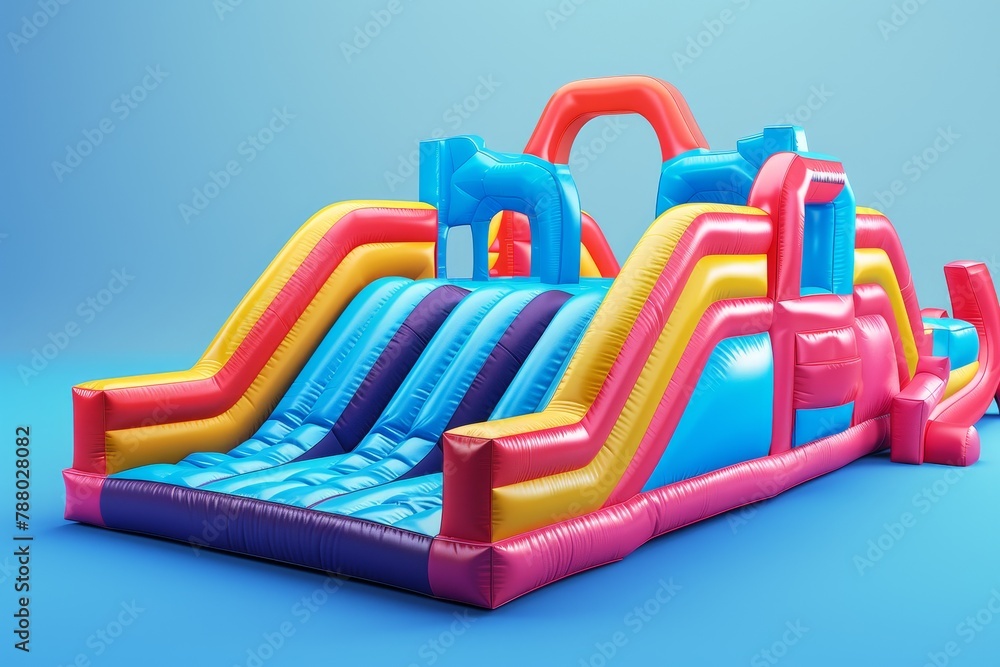 Empty obstacle course made of inflatables for jumping and fun Empty obstacle course made of inflatables for jumping and fun