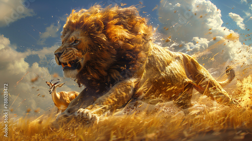 lion hunting deer