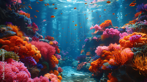 coral reef in the blue sea photo