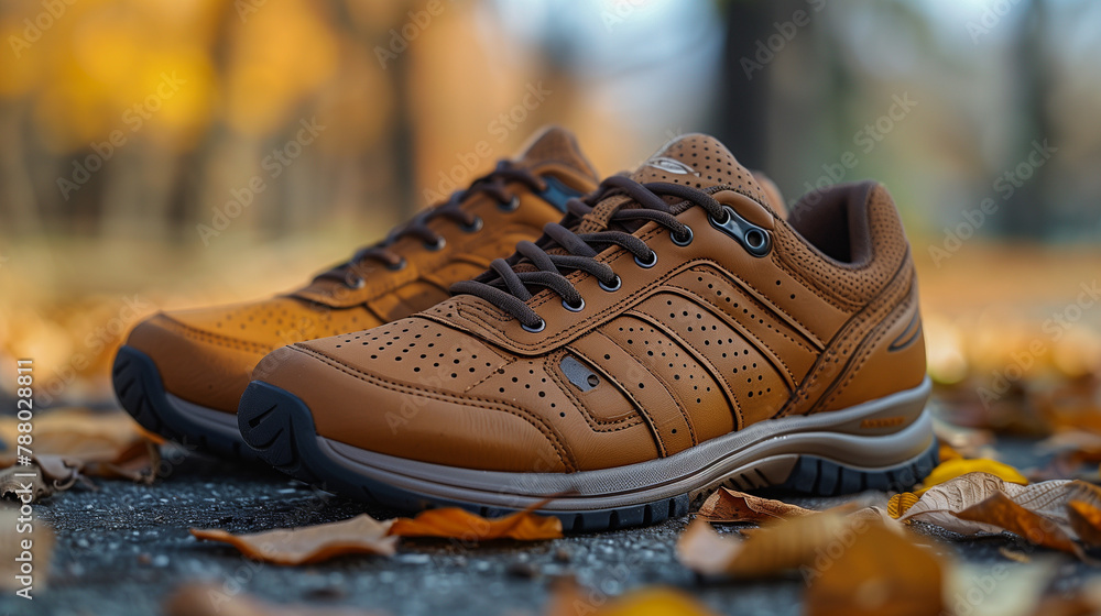 brown sneaker shoe on the ground brown sneaker shoe on the ground