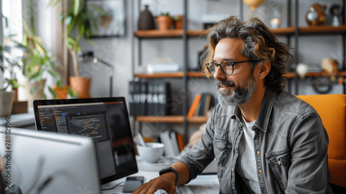 man working with laptop