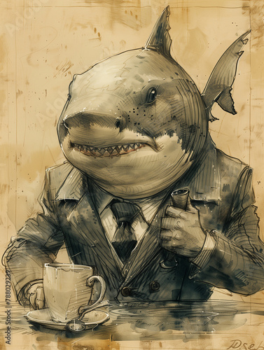 illustration of shark in bu...