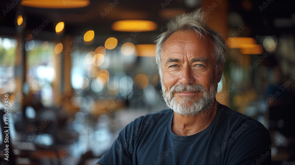 © Ardat pics - Portrait of a mature man in a gymnasium room. Wellness and health in older people.