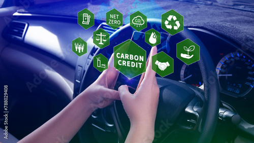 Carbon credit concept, Trader using smartphone to trade carbon credit on application, carbon etf to invest in sustainable business, green climate funds investment, Net zero emission, Clean technology.