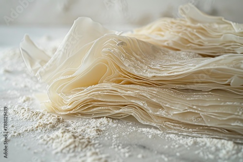 Filo dough layers on a floured table photo