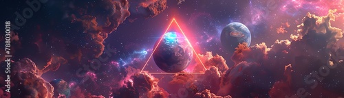 A surreal depiction of a floating triangular portal, each side showing a different, contrasting universe, inviting viewers to imagine crossing dimensions