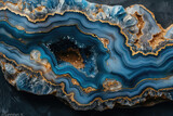 A digital art piece showcasing an abstract blue agate pattern with golden veins. Created with Ai