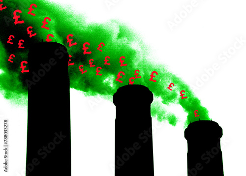 Money from burning fossil fuels, illustration photo