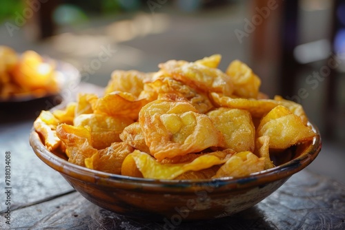 Fried jackfruit in a bowl a popular Indonesian snack in Bali crispy sweet