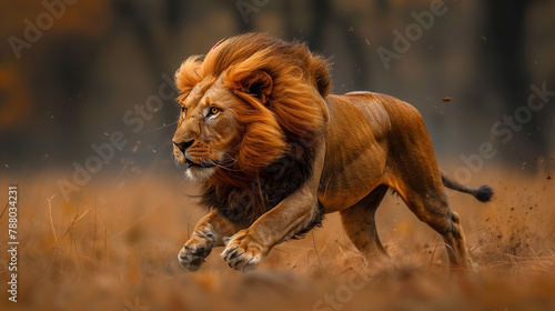 lion running in the wild