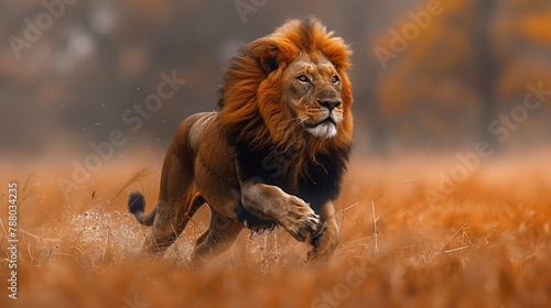 lion running in the wild
