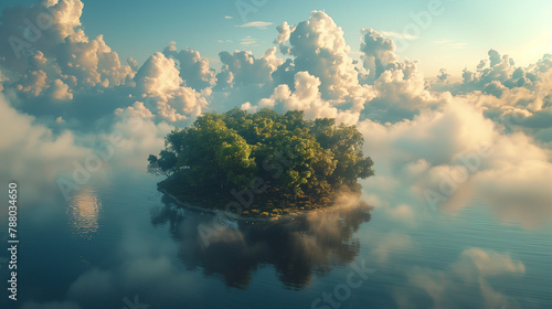 clouds over the sea and island, renewable energy concept